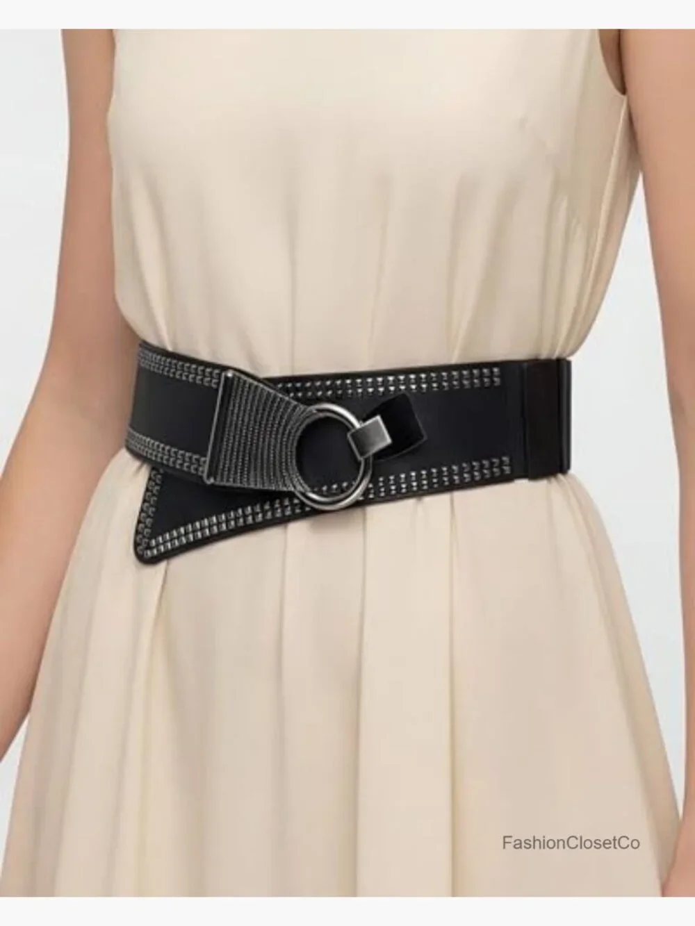 Wide Elastic Stretch Retro Metal Interlock Buckle Belt